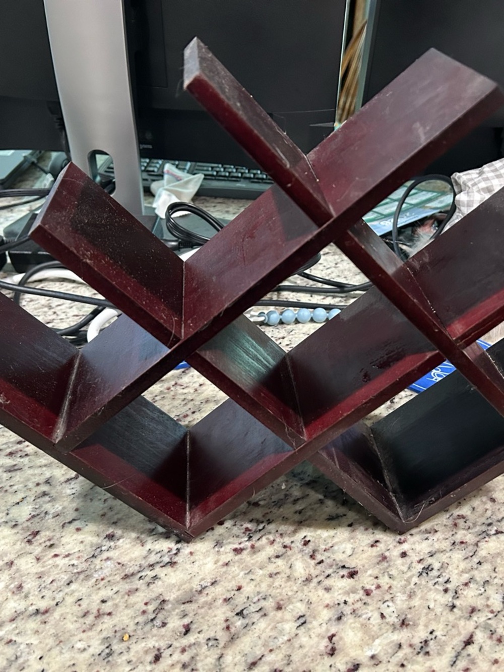 Wooden Diamond Grid Wine Rack - Deep Burgundy Finish